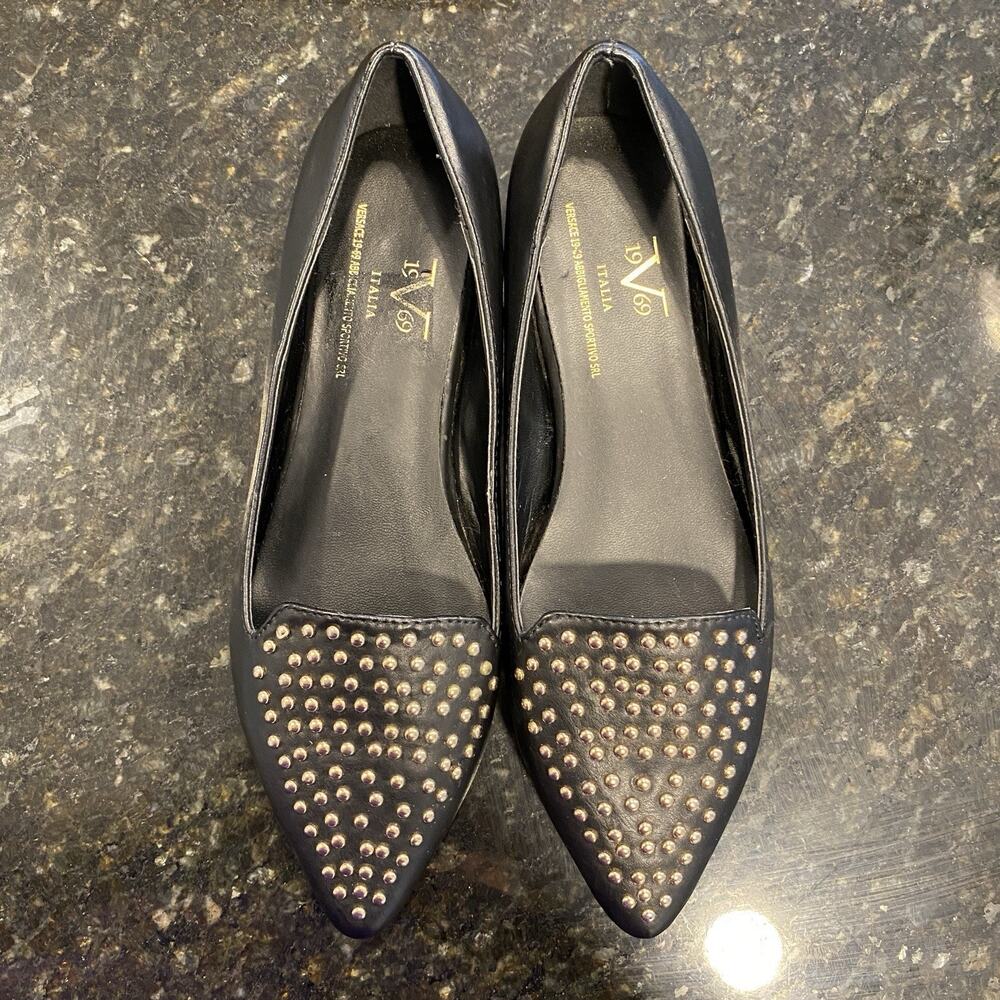 19V69 ITALIA by Alessandro Versace 'Gemma' Flats Shoes Gold Tone Studs New Sz 6